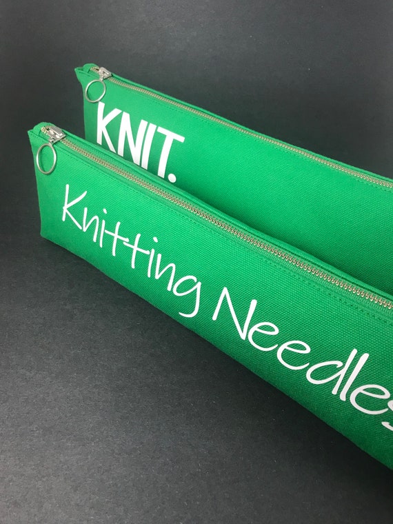 Knitting Needle Storage Zipper Pouch Made From Kelly Green Heavy Cotton  Canvas 