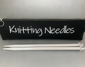 Knitting Needle storage zipper pouch made from black heavy cotton canvas