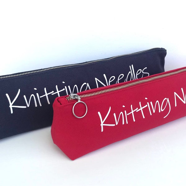 Knitting Needle storage zipper pouch made from heavy cotton canvas