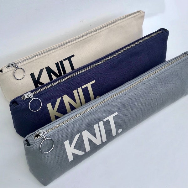 Knitting Needle storage zipper pouch made from heavy cotton canvas