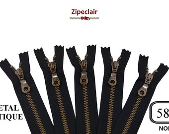 YKK A set of 5 black antique brass metal zippers suitable for bags, wallet, sweater collar ... sizes from 10 cm to 45 cm