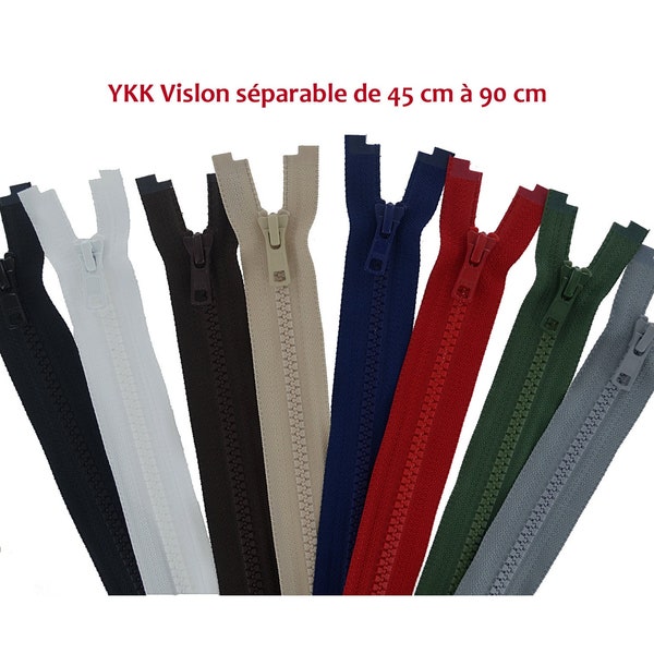 YKK Vislon - maille 5mm - fermeture à glissière séparable en plastique - noir, blanc, marron foncé, beige, bleu marine, rouge, kaki, gris