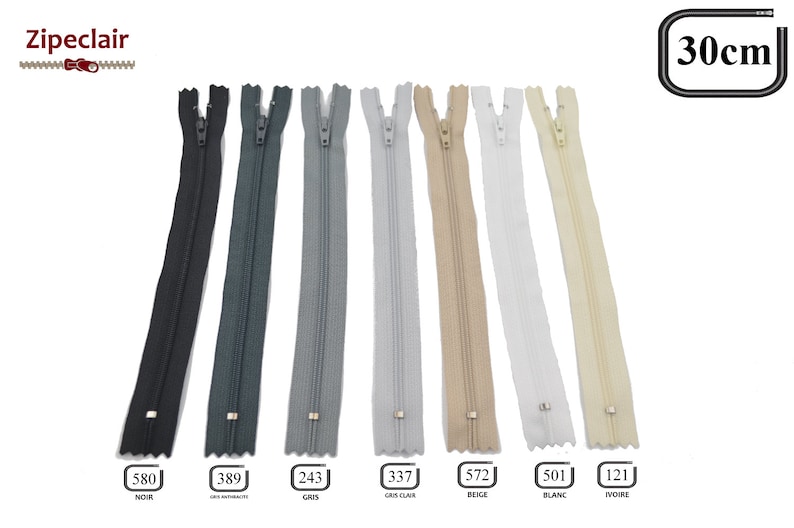 YKK Pak van 10 ritsen van 30 cm, kleuren om uit te kiezen: zwart, wit, groen, kaki, karamel, bruin.... afbeelding 5