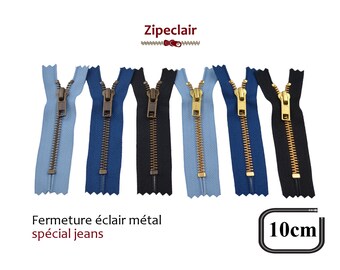 Cremallera metálica YKK de 10 cm no separable, Special Jeans, color a elegir: celeste, azul marino o negro