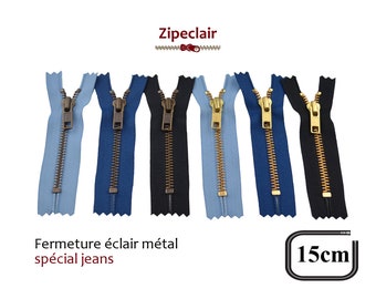 YKK Una cerniera in metallo di 15 cm jeans speciali, colore a scelta: azzurro, blu navy o nero