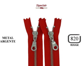 Cremallera YKK de metal rojo plateado adecuada para bolsos, carteras, cuellos de suéter... tamaños desde 10 cm hasta 45 cm