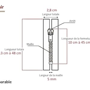 YKK Un lot de 5 fermetures éclair noires métal argenté adaptées pour sacs, pochettes, cols de pull... tailles de 10 cm à 45 cm image 2