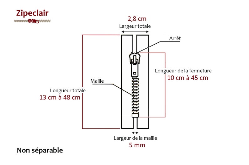 YKK Un lot de 5 fermetures éclair noires métal argenté adaptées pour sacs, pochettes, cols de pull... tailles de 10 cm à 45 cm image 2