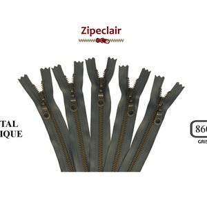 YKK Un conjunto de 5 cremalleras de metal gris antiguo de latón adecuadas para bolsos, carteras y cuellos de suéter - tamaños de 10 cm a 45 cm