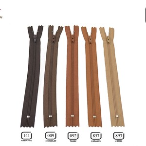 YKK Pak van 10 ritsen van 30 cm, kleuren om uit te kiezen: zwart, wit, groen, kaki, karamel, bruin.... afbeelding 4