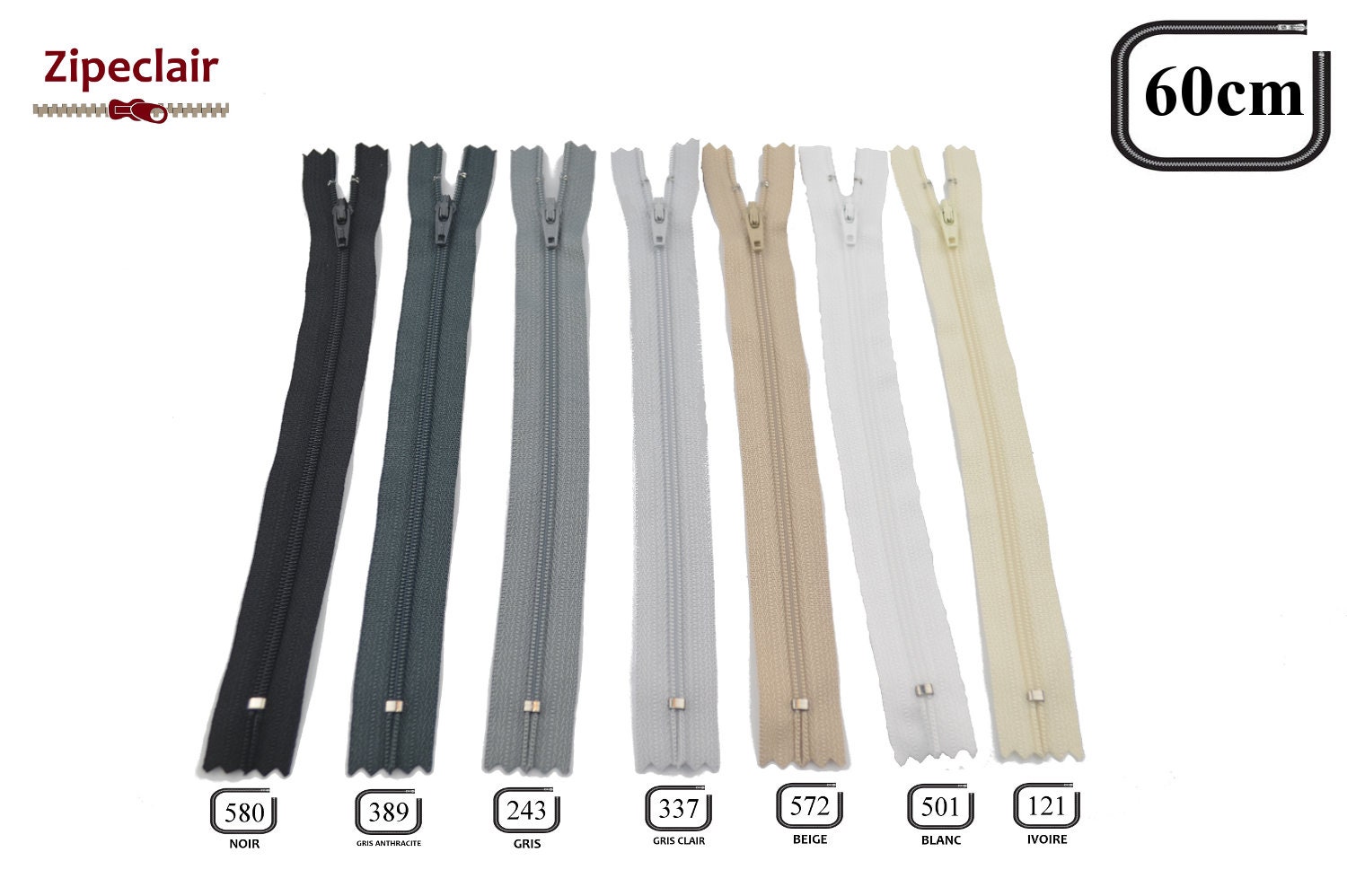 YKK Set of 10 zippers of 60 cm colors to choose black Etsy