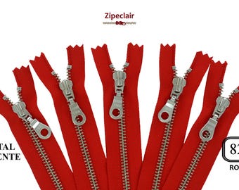 YKK Un juego de 5 cremalleras metálicas de color rojo plateado adecuadas para bolsos, carteras, cuellos de suéter... tamaños de 10 cm a 45 cm
