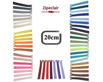 Fermeture éclair non séparable YKK en nylon de 20 cm, couleur au choix: noir, blanc, rose, fluo, vert, chocolat....