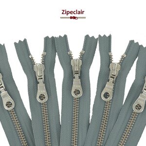 YKK Un juego de 5 cremalleras metálicas grises plateadas adecuadas para bolsos, carteras, cuellos de suéter... tamaños de 10 cm a 45 cm