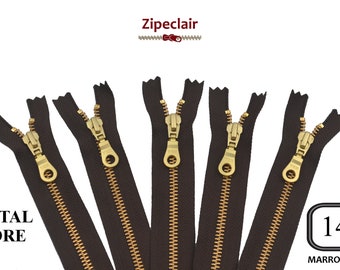 YKK A set of 5 brown gold metal zippers suitable for bags, wallet, sweater collar ... sizes from 10 cm to 45 cm