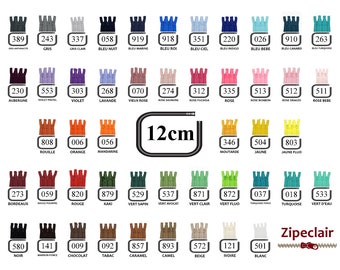 Zipper YKK, pack of 10 x 12 cm, colors to choose: black, white, brown, beige, purple, pink, green, yellow ....