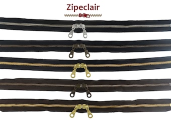 Cremallera YKK negra de doble cara, apta para mochilas, maletas y equipaje. Disponible en 3 tamaños: 45 cm, 60 cm y 75 cm, y en 3 colores metálicos.