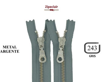 Cremallera YKK de color gris metalizado plateada adecuada para bolsos, carteras, cuellos de jersey... tamaños desde 10 cm hasta 45 cm