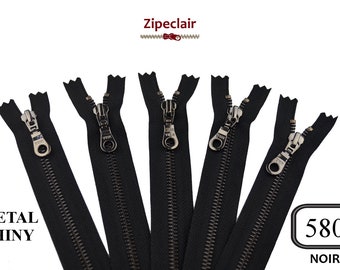 YKK Un lot de 5 fermetures éclair noires métal noir brillant adaptées pour sacs, pochettes, cols de pull... tailles de 10 cm à 45 cm