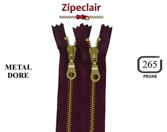 Cremallera YKK de metal dorado ciruela adecuada para bolsos, carteras, cuellos de suéter... tamaños desde 10 cm hasta 45 cm