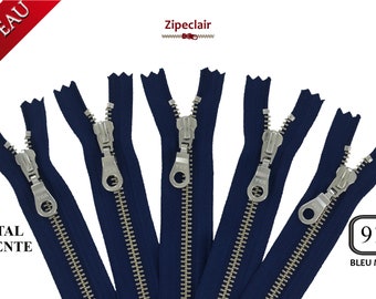 YKK A set of 5 navy silver metal zippers suitable for bags, wallet, sweater collar ... sizes from 10 cm to 45 cm