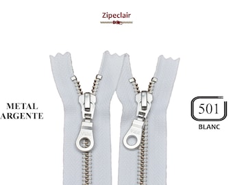 Cremallera YKK de metal blanco plateado adecuada para bolsos, carteras, cuellos de jersey... tamaños desde 10 cm hasta 45 cm.