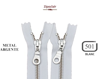 YKK White zipper silver suitable for bag, wallet, pullover collar ... sizes from 10 cm to 45 cm