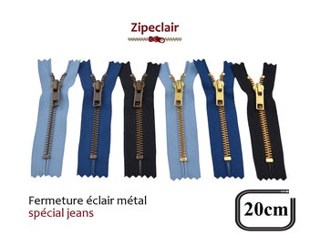 Cremallera metálica YKK de 20 cm para vaqueros, color a elegir: azul claro, azul marino o negro