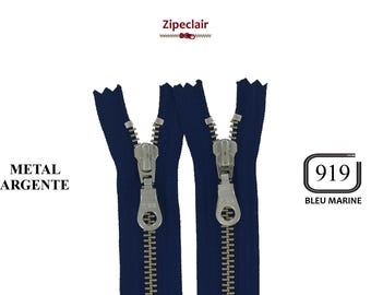 Cremallera metálica plateada YKK azul marino, apta para bolsos, estuches, cuellos de suéteres... tamaños de 10 cm a 45 cm.