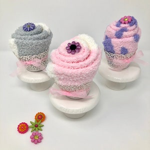 Fuzzy Sock cupcake, Unique Birthday Gift, Birthday Fuzzy Sock Cupcake, Make a wish cupcake, Fuzzy Socks for women
