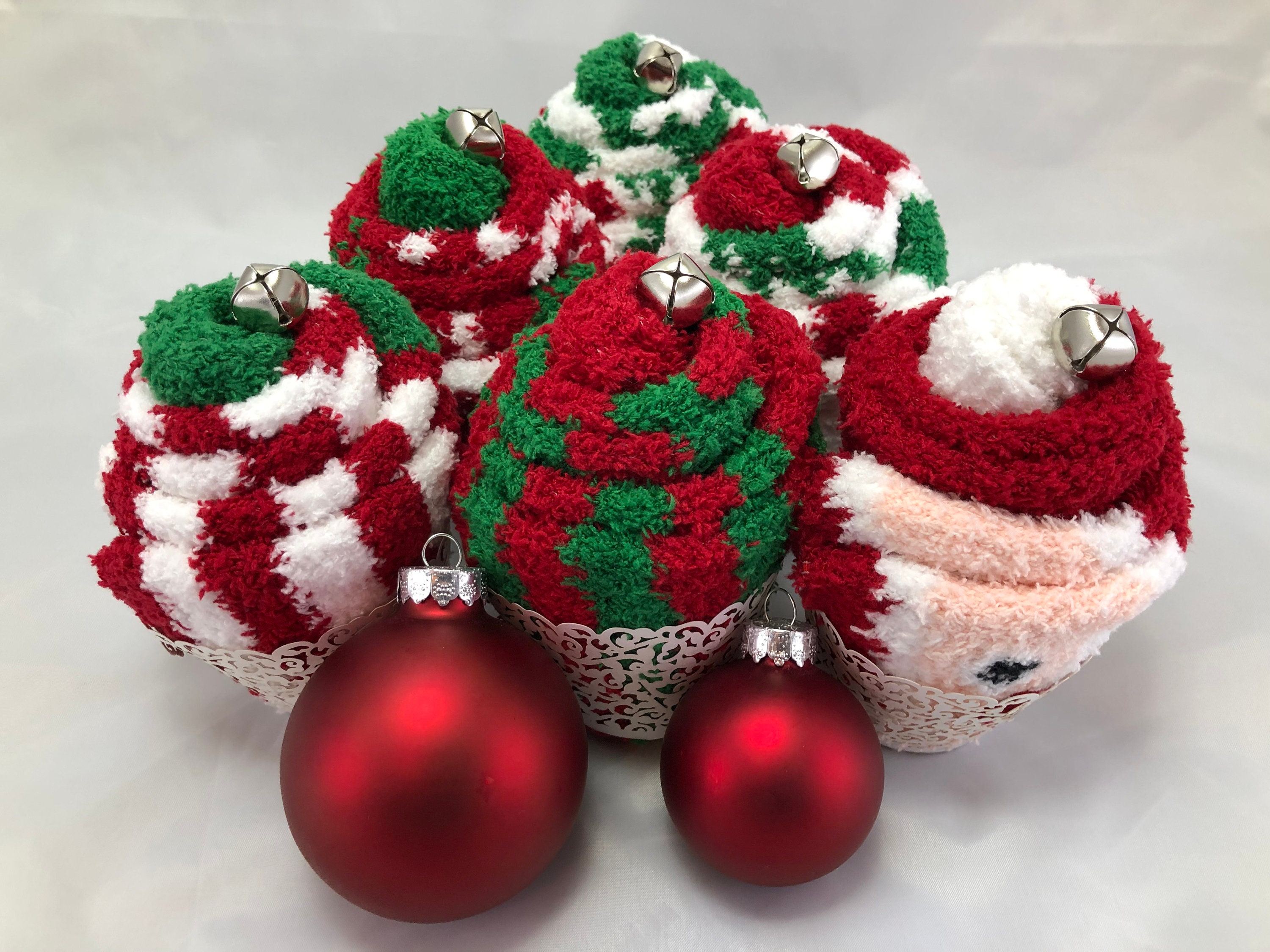 Fuzzy Sock Cupcakes Christmas Fuzzy Socks Teacher Christmas Etsy