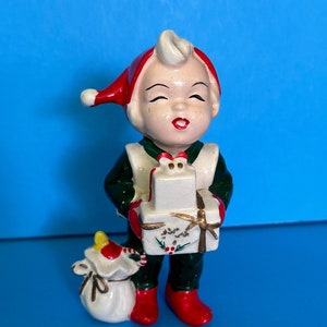 Vintage Lefton Christmas Santa’s Helper Elf Pixie Ceramic Figurine Japan Napco Norcrest Holt Howard