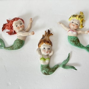 Vintage Norcrest Mermaid Trio Set Retro Tiki Bath Decor Lefton Norcrest Bradley Japan Figurine Wall Hanging Rare