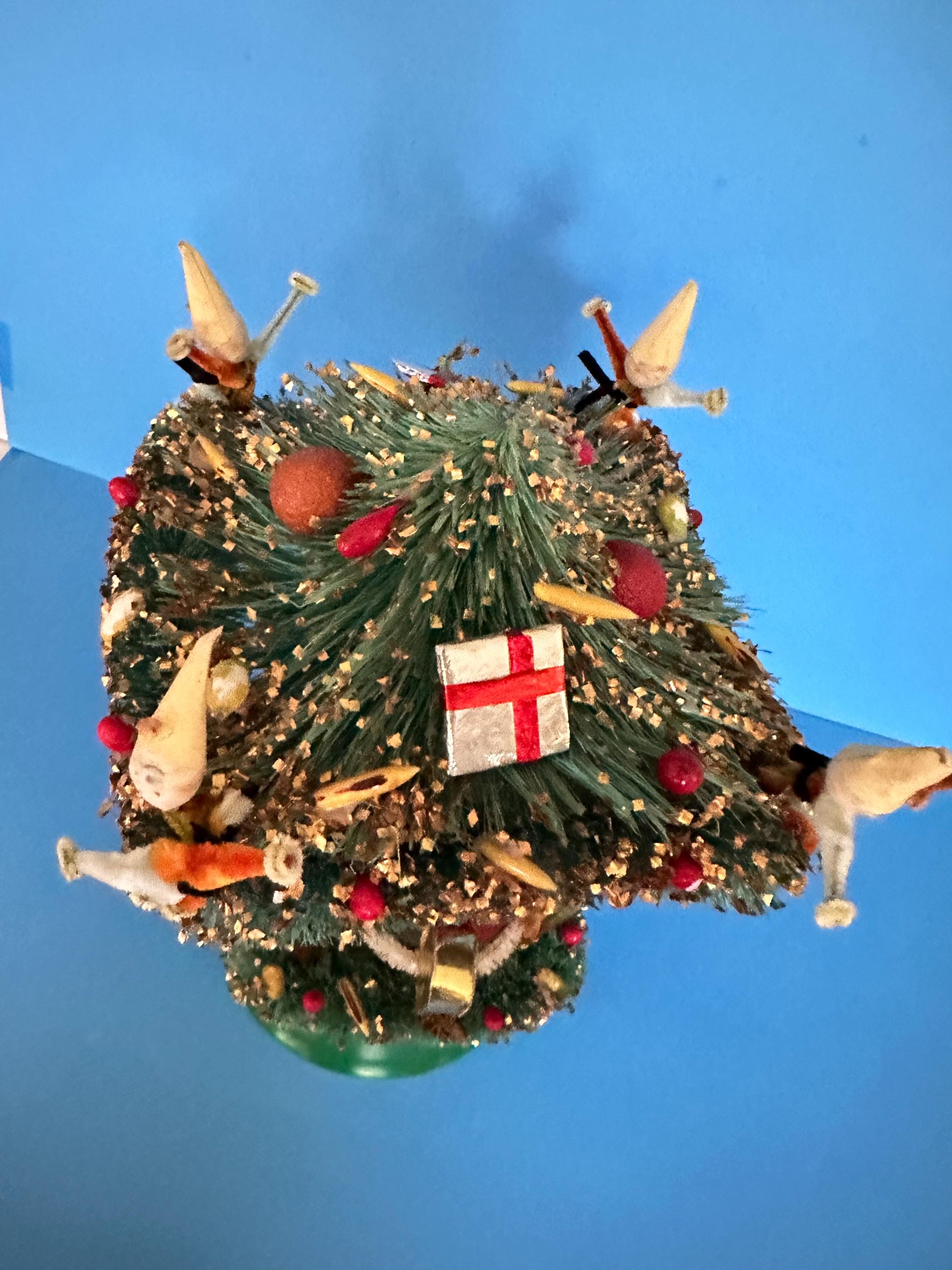 Vintage Christmas Musical Pixie Elves Merry Go Round Japan Spun