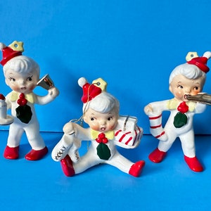 Vintage Holt Howard 1959 Trio Party Boys Christmas Ornaments Japan Figurine Ceramic Norcrest Napco