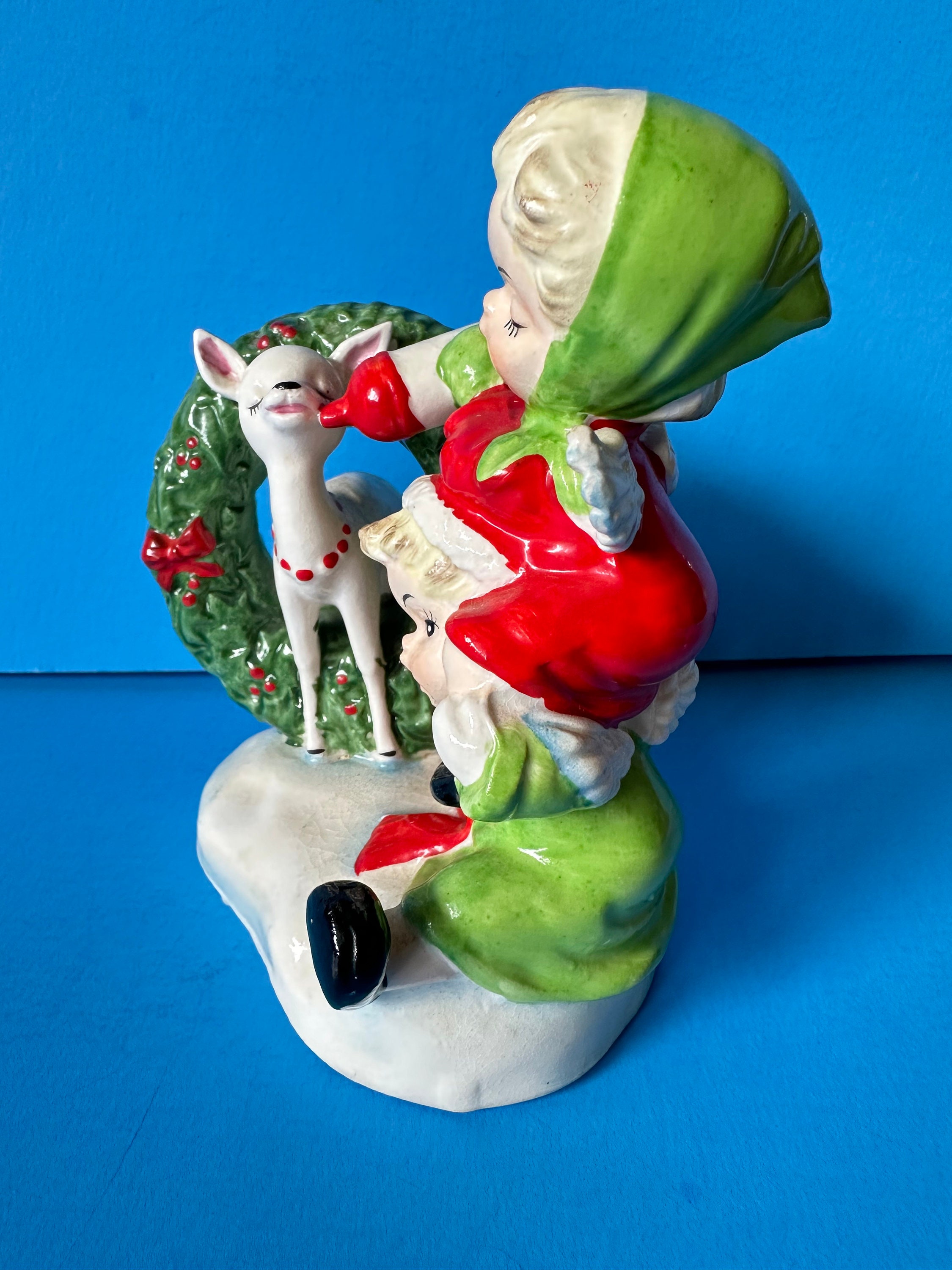 【即納！最大半額！】 Angels Christmas Napco Vintage Feeding Figurine Wreath Deer バーベキュー・調理用品