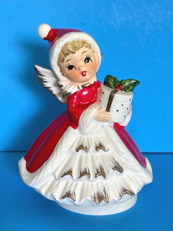 Vintage Lefton Napco Christmas Shopper Girl Angel Music Box Japan