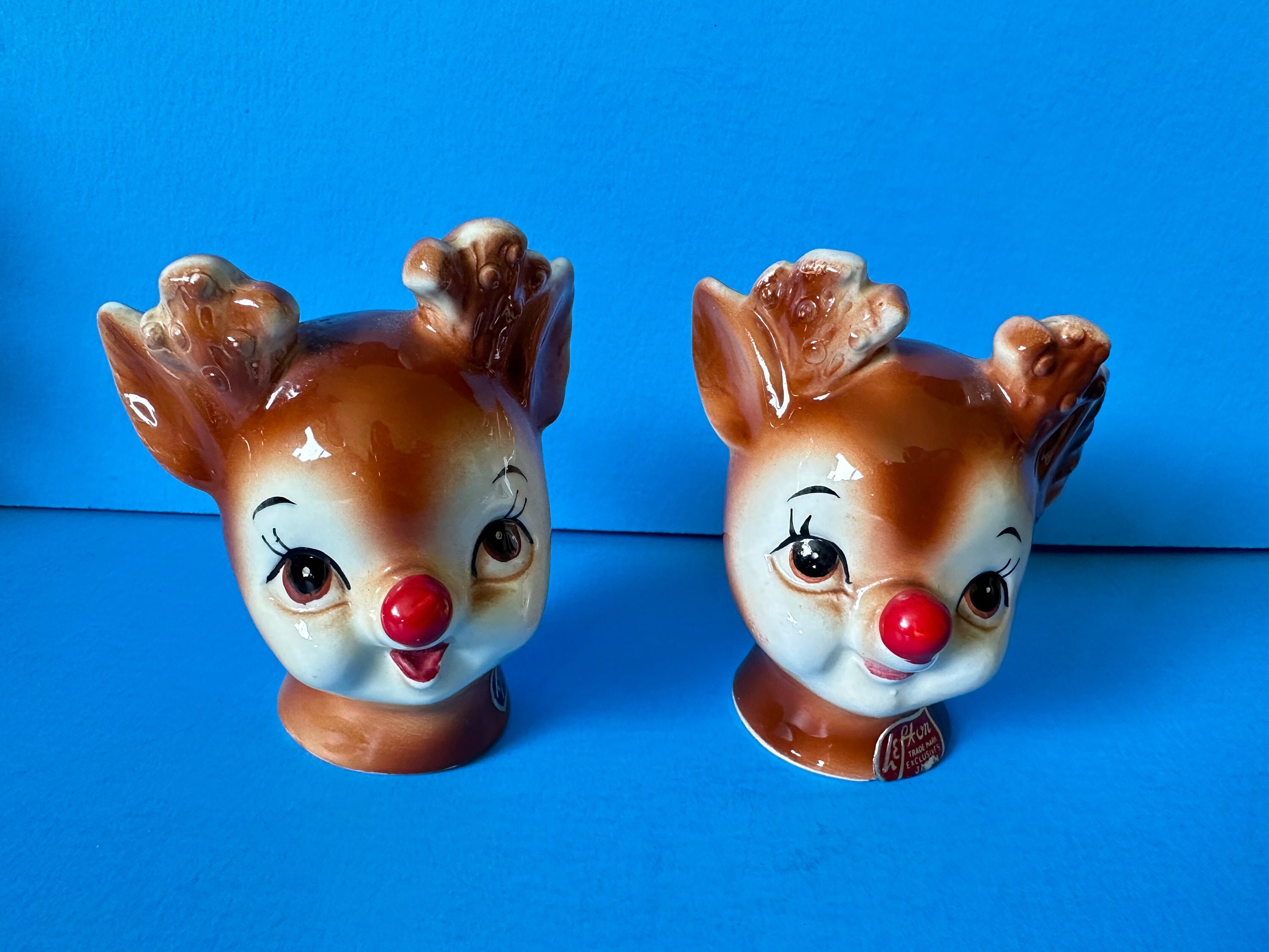 Vintage Lefton Rudolph the Red Nosed Reindeer Salt & Pepper