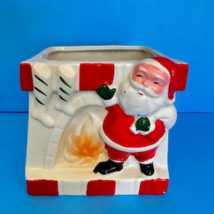 Vintage SSCO Japan Santa Fireplace Planter Figurine Ceramic Napco Lefton Holt Howard Norcrest Candy Cane Holder
