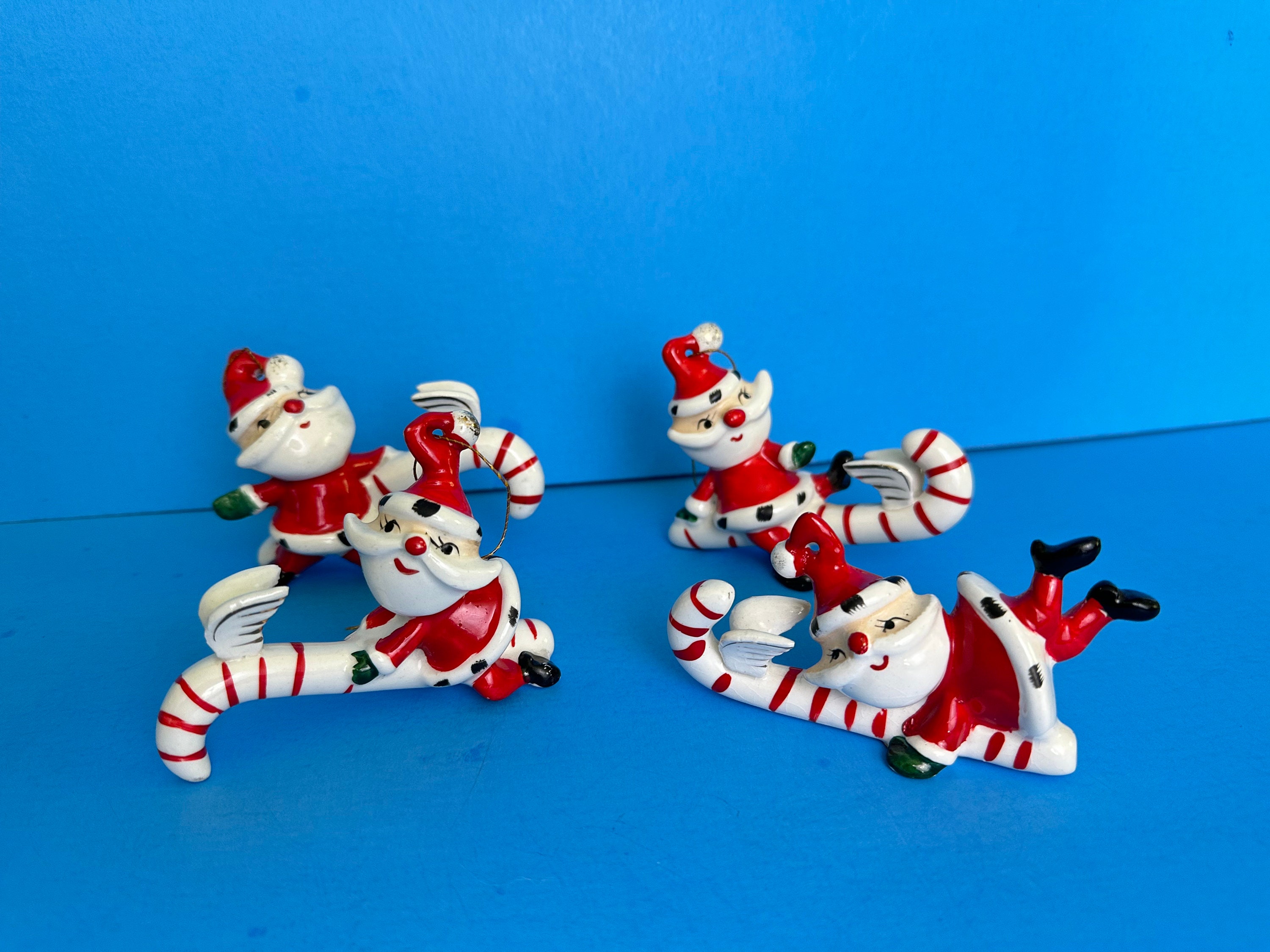 Vintage Rare Norcrest Japan Set of 4 Santa Riding Flying Wing