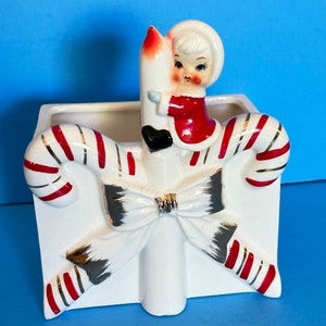 Vintage HTF Dickson Christmas Pixie Candy Cane Candle Planter Japan Figurine Ceramic Napco Lefton Holt Howard Norcrest
