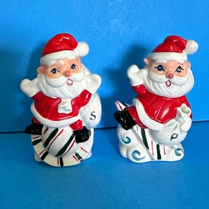 Vintage Relco Santa Salt & Pepper Shakers Christmas Japan Figurine Rides on Paper Airplane Ball Ceramic Lefton Napco Norcrest Holt Howard