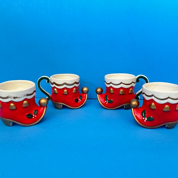 Vintage Napco Christmas Santa Boot Mugs Set of 4 Japan Ceramic Lefton Holt Howard