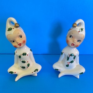 Vintage Holt Howard 1959 Pixie Salt & Pepper Shakers Christmas Japan Figurine Ceramic Super RARE