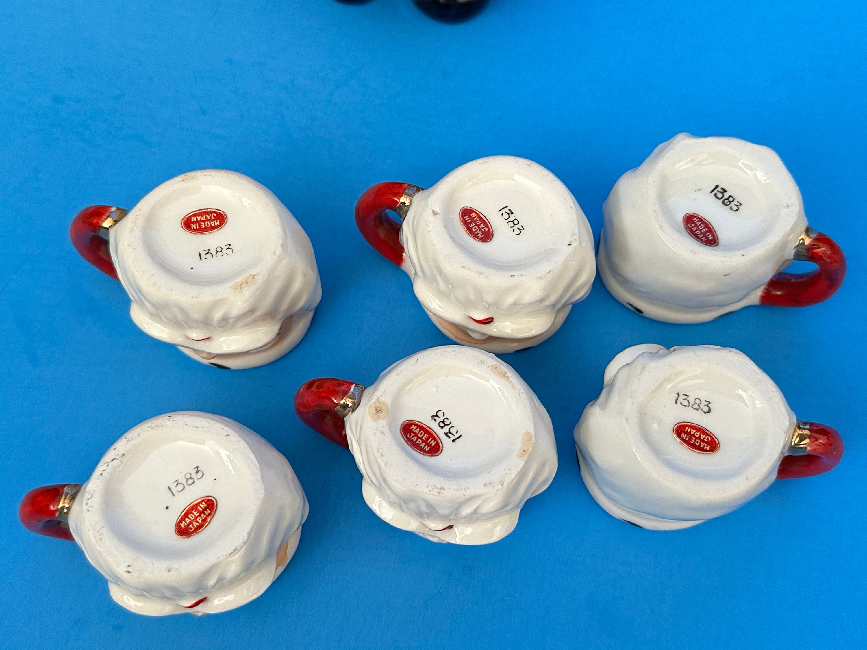 Vintage Lefton Christmas Santa Decanter 6 Shot Mugs Set Near Mint