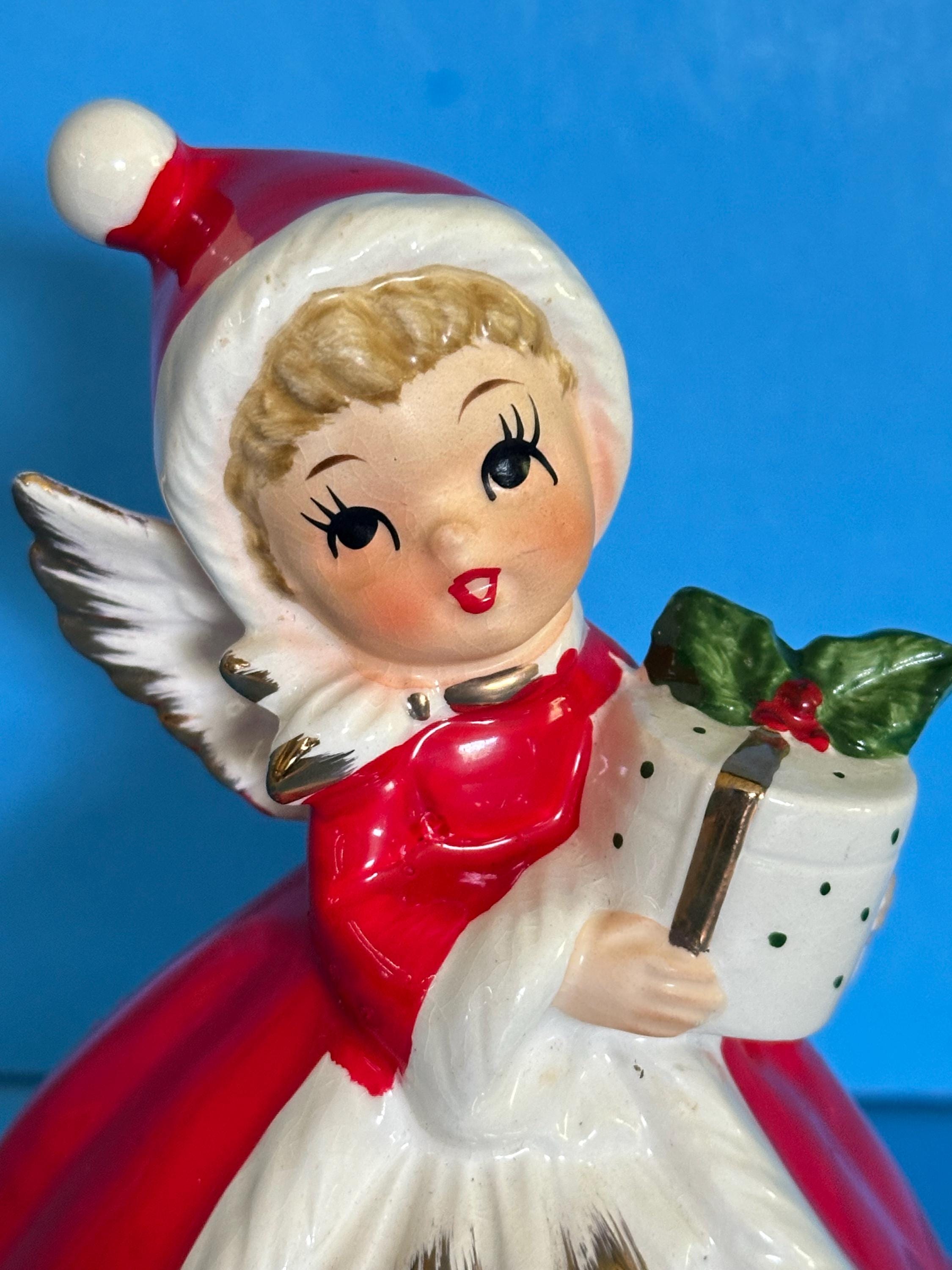 Vintage Lefton Napco Christmas Shopper Girl Angel Music Box Japan