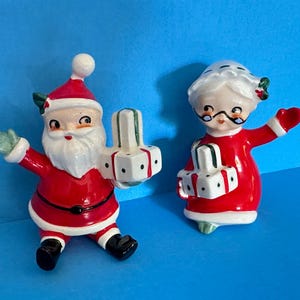 Vintage Lefton Santa & Mrs Claus Christmas Clip On Ornaments Ceramic Japan Figurine Napco Lefton Norcrest Holt Howard Ucagco Rare HTF