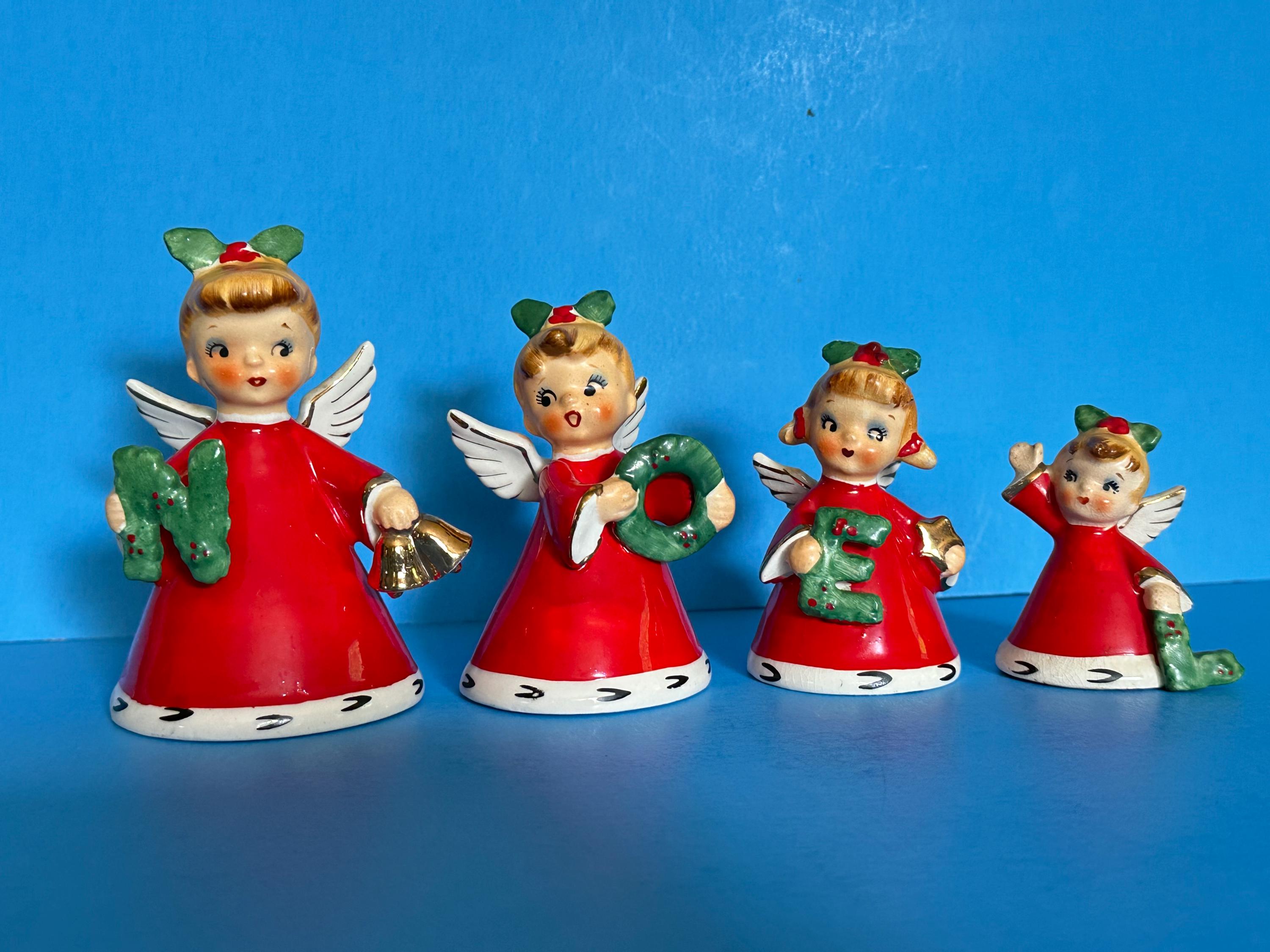 noel様 Vintage Napco NOEL Angel Bell Ornaments Christmas Japan Figurine