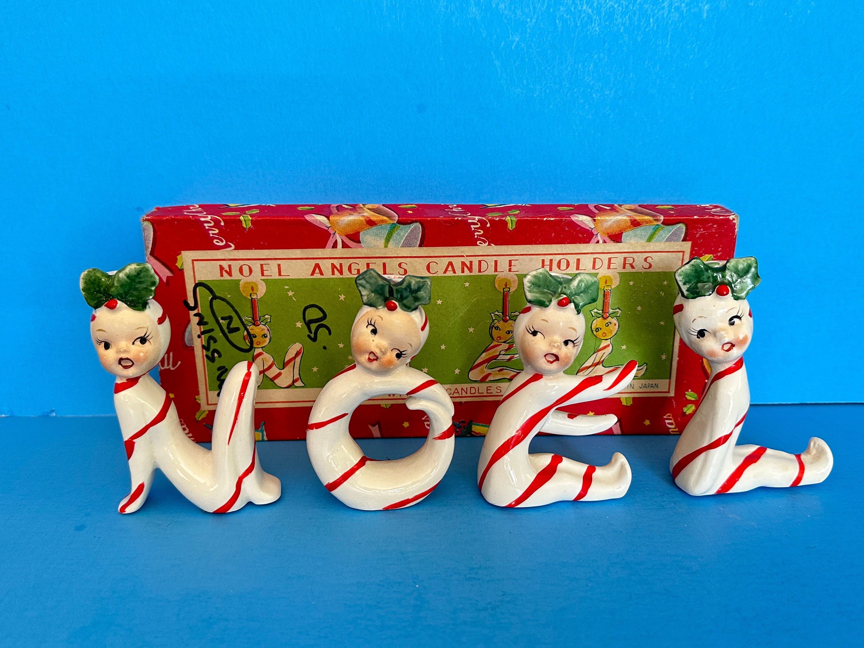 Vintage Noel PIXIE Christmas Candle Holders Letters