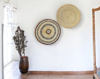 Handwoven Binga Baskets,  African Wall Basket Decor - Set of 2 - Geometric Design, Earth tone Wall Art, Unique Housewarming Gift